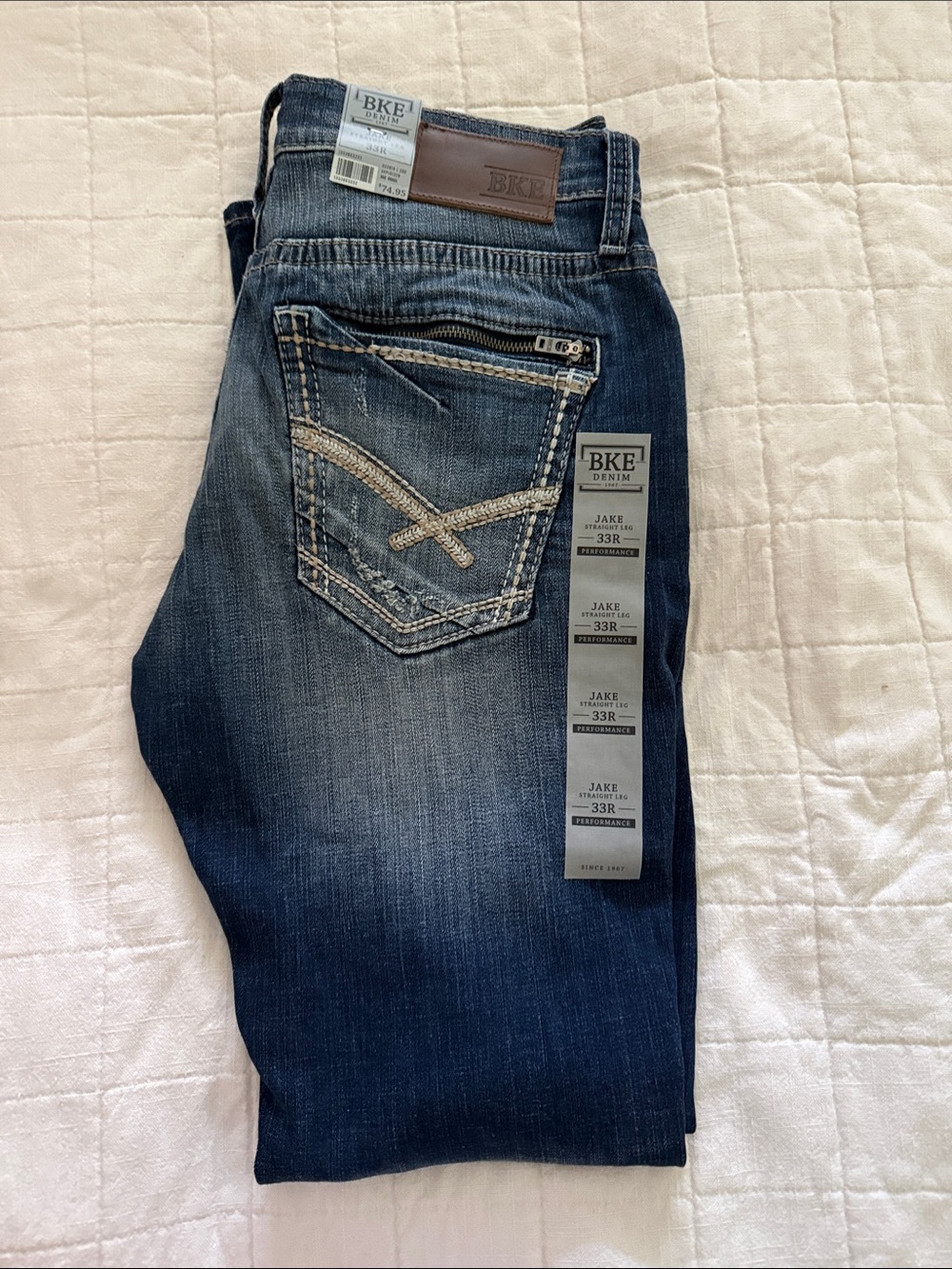 BKE Dark Blue Jake Embroidered Back Pocket Jeans